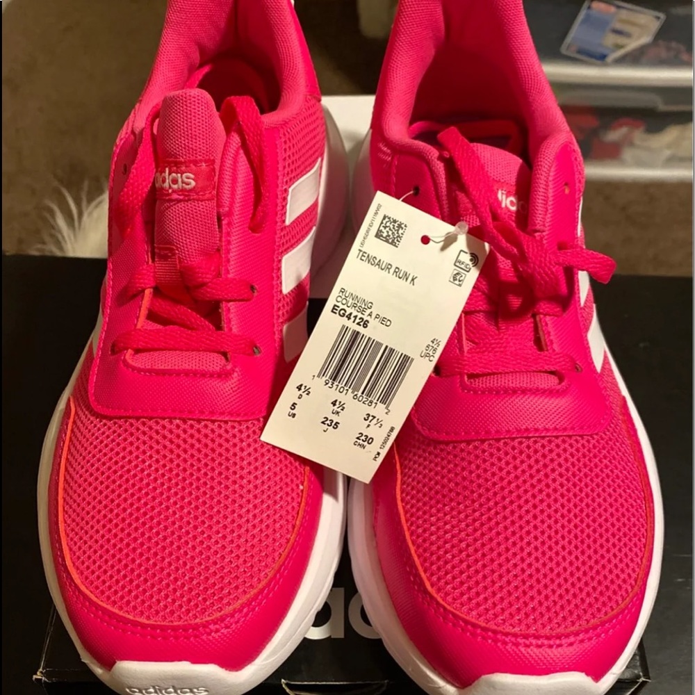 Pink addidas tensaur shoes size 5